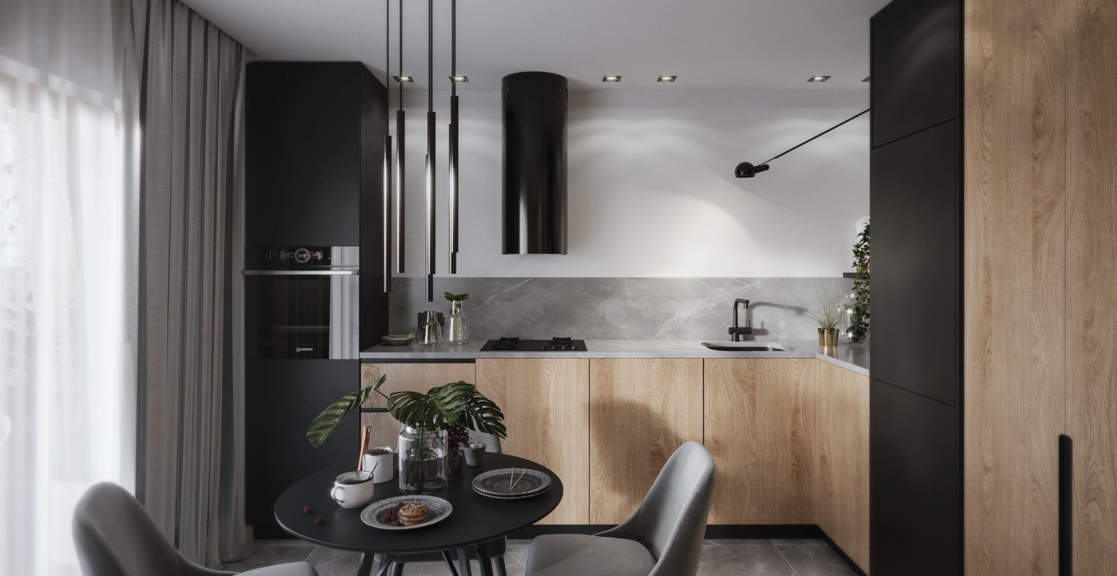 Projekt mieszkania - nowoczesne wnętrze z elementami natury zdjęcie: 3